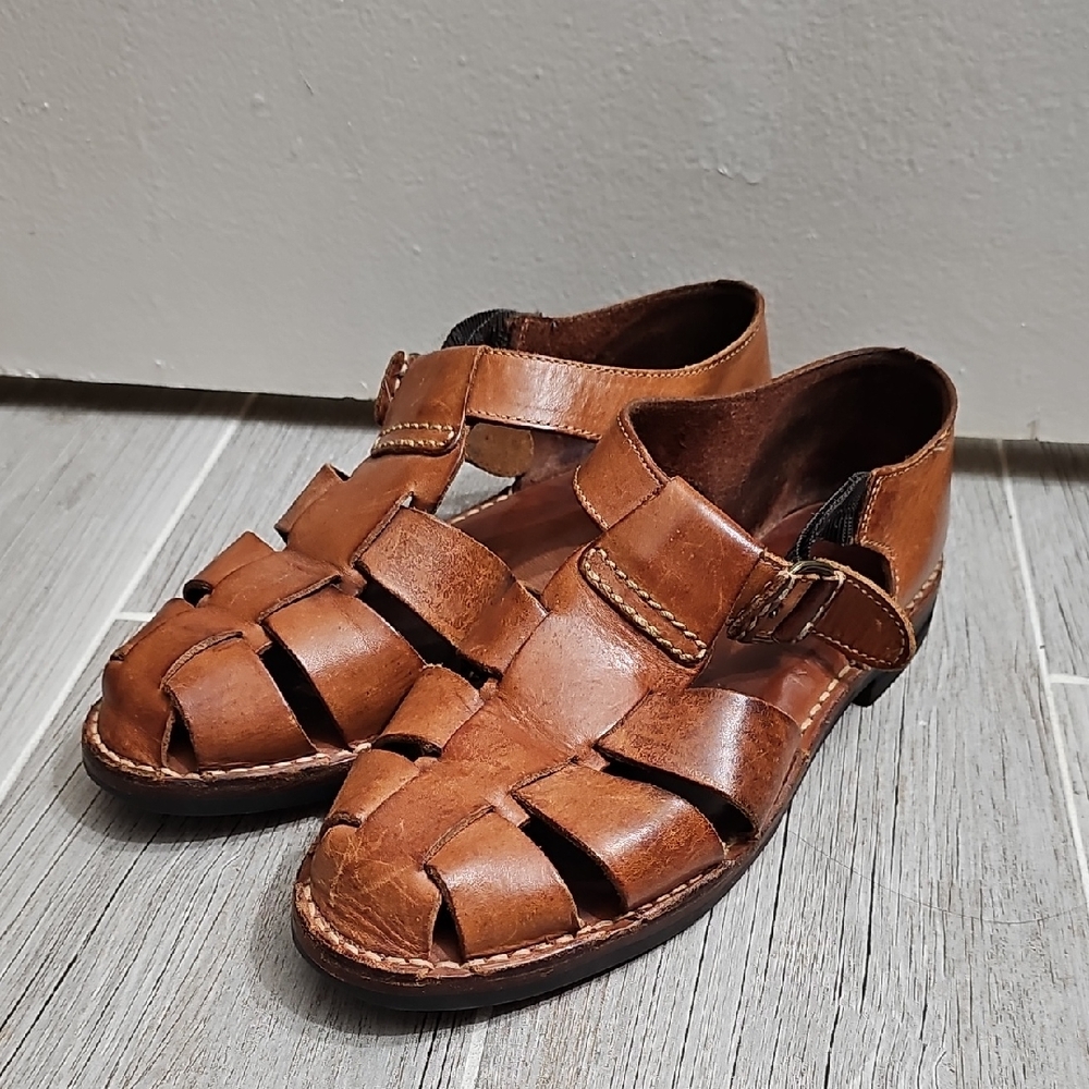 Cole Haan Tan Leather Sandals with Woven Design